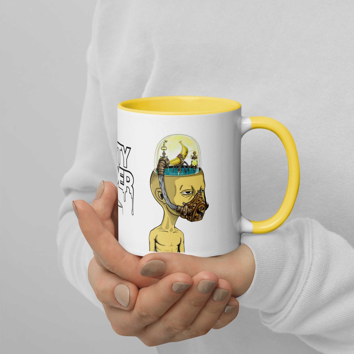 Banana Mind White Glossy MugIntroducing our delightful Banana Mind Mug! Sip your favorite beverages in style with this vibrant yellow mug that will surely bring a smile to your face. Featuring F.U. ShopHOZZY Artistry Store